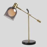 Modern Adjustable Table Lamp with Black Marble Base and Dual Smoked Glass Shade for Interior Lighting