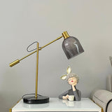 Modern Adjustable Table Lamp with Black Marble Base and Dual Smoked Glass Shade for Interior Lighting
