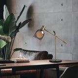 Modern Adjustable Table Lamp with Black Marble Base and Dual Smoked Glass Shade for Interior Lighting