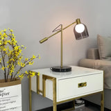 Modern Adjustable Table Lamp with Black Marble Base and Dual Smoked Glass Shade for Interior Lighting