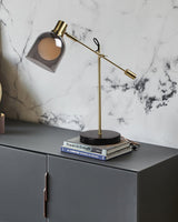 Modern Adjustable Table Lamp with Black Marble Base and Dual Smoked Glass Shade for Interior Lighting