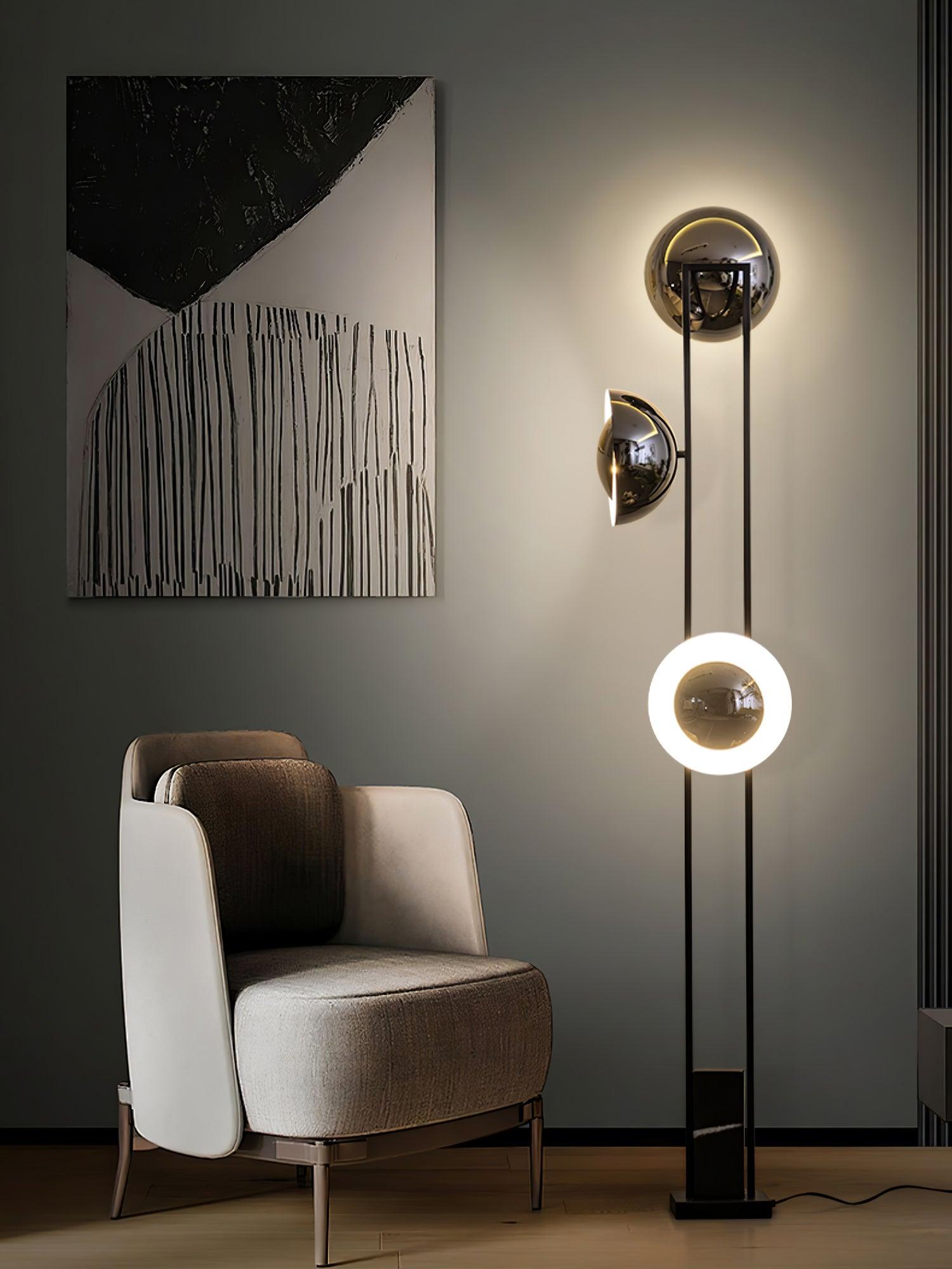 Modern LED Floor Lamp Black Three Light Tall Accent Light for Living Room