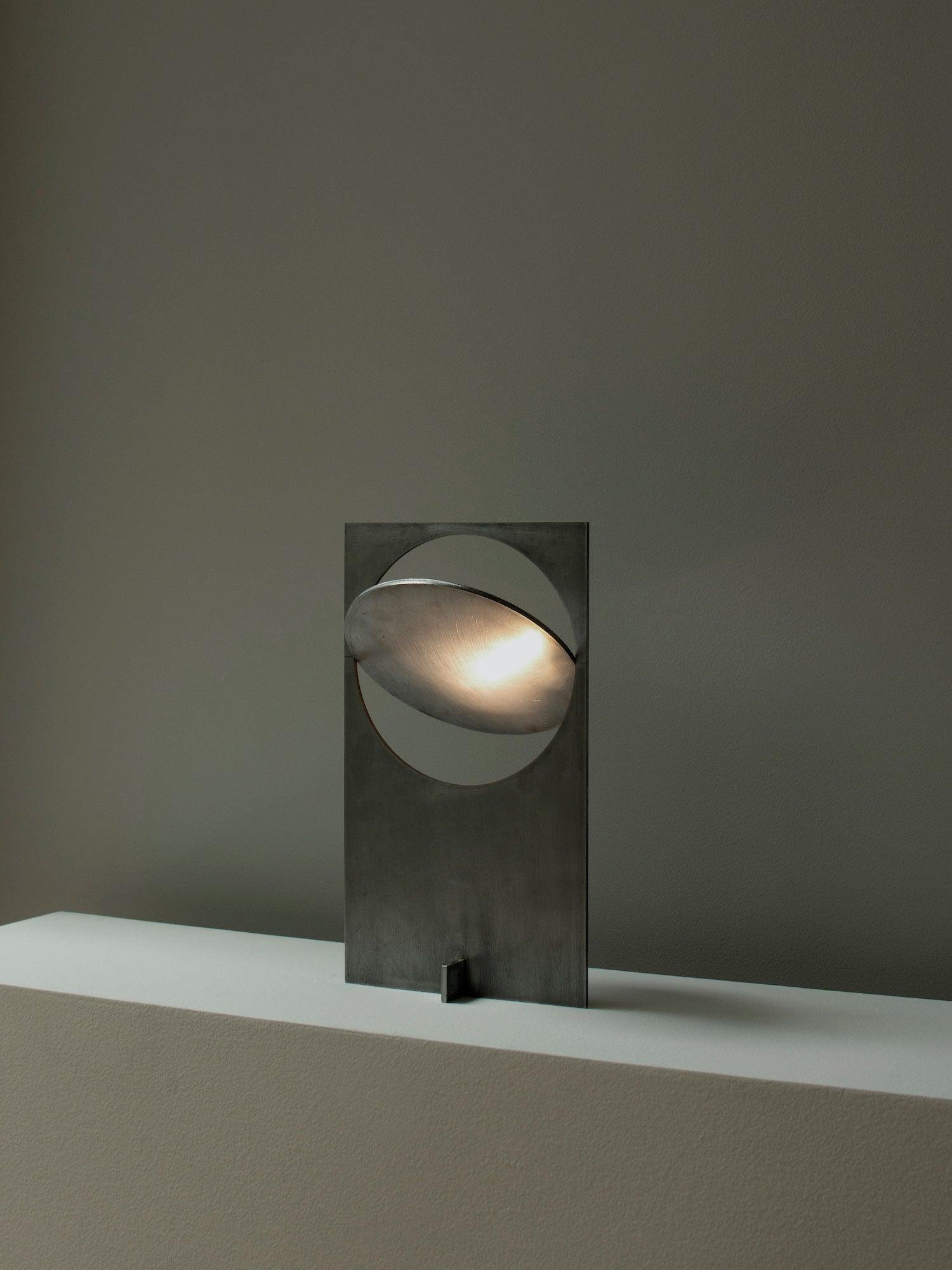 Minimalist Geometric Iron Reading Table Lamp with Adjustable Integrated LED Spotlight