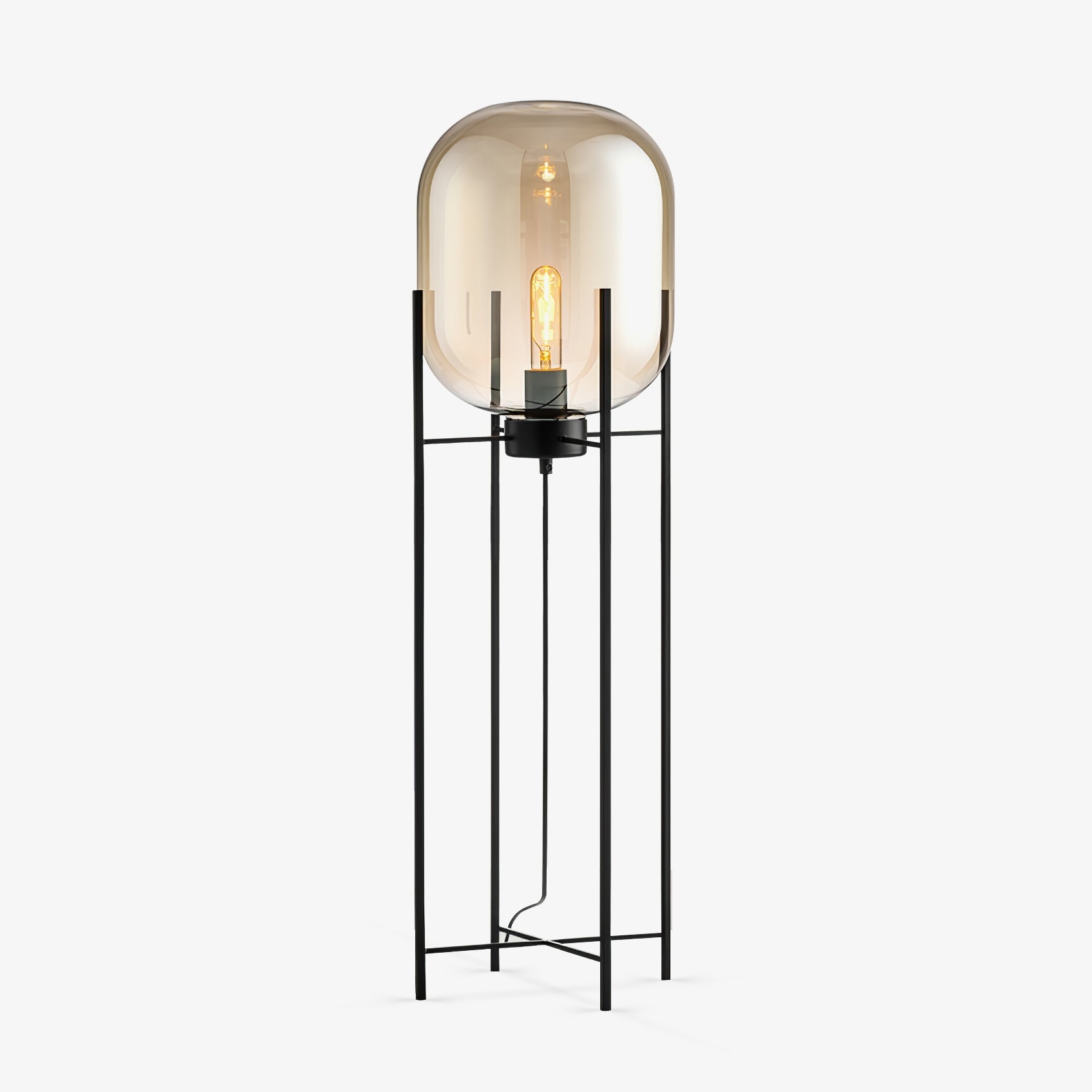 Modern Oda Hand Blown Glass Floor Lamp with Metal Base for Contemporary Home Decor