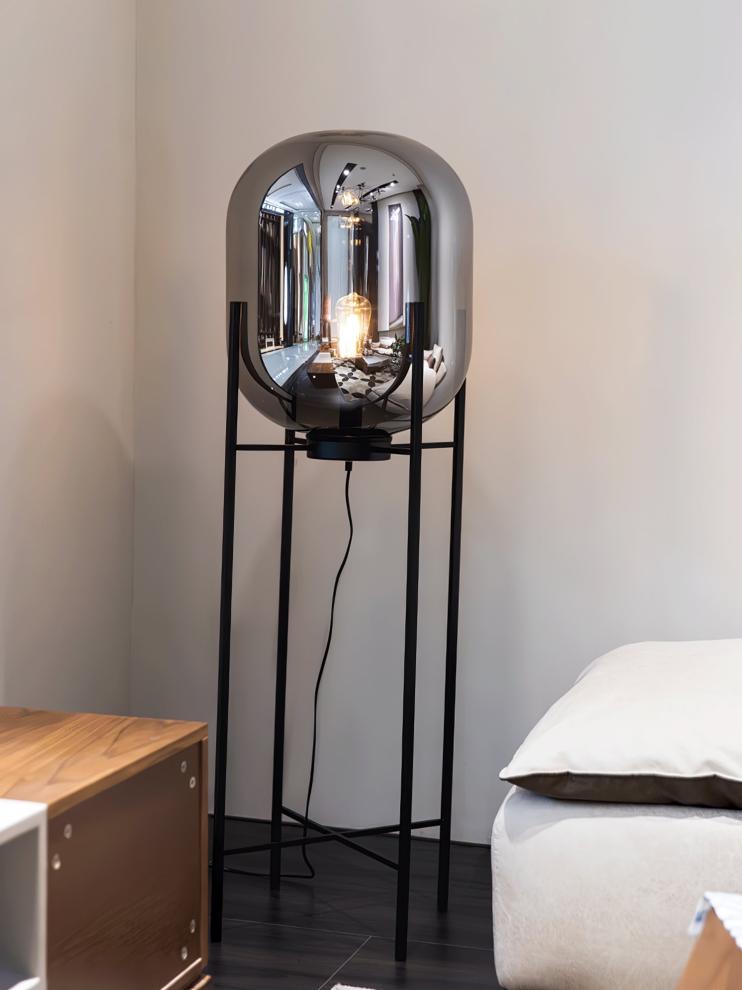 Modern Oda Hand Blown Glass Floor Lamp with Metal Base for Contemporary Home Decor