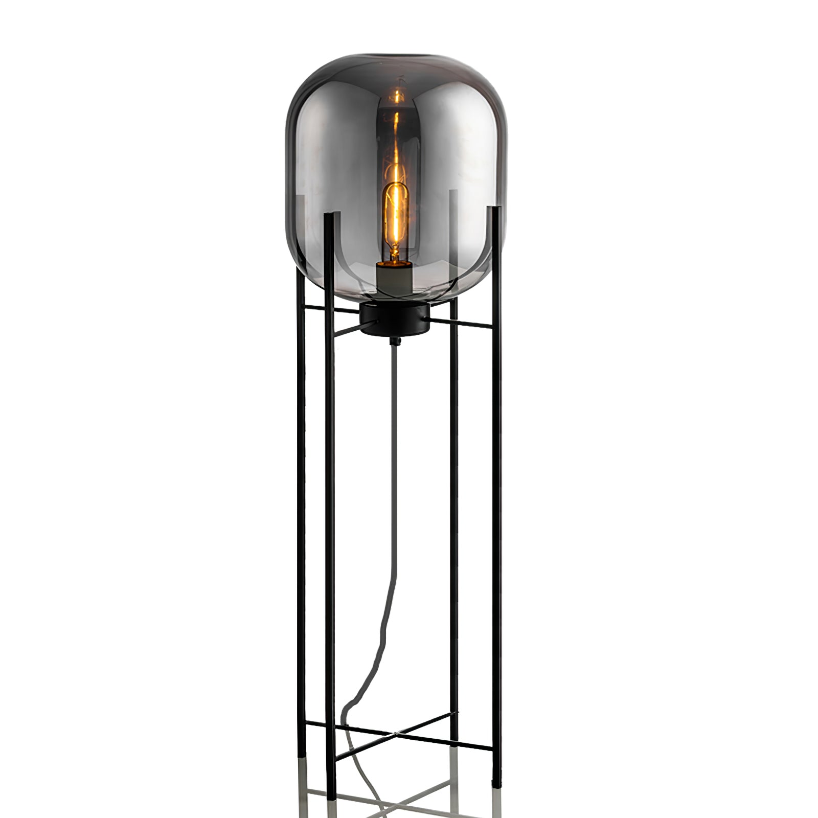 Modern Oda Hand Blown Glass Floor Lamp with Metal Base for Contemporary Home Decor