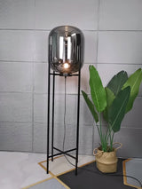 Modern Oda Hand Blown Glass Floor Lamp with Metal Base for Contemporary Home Decor