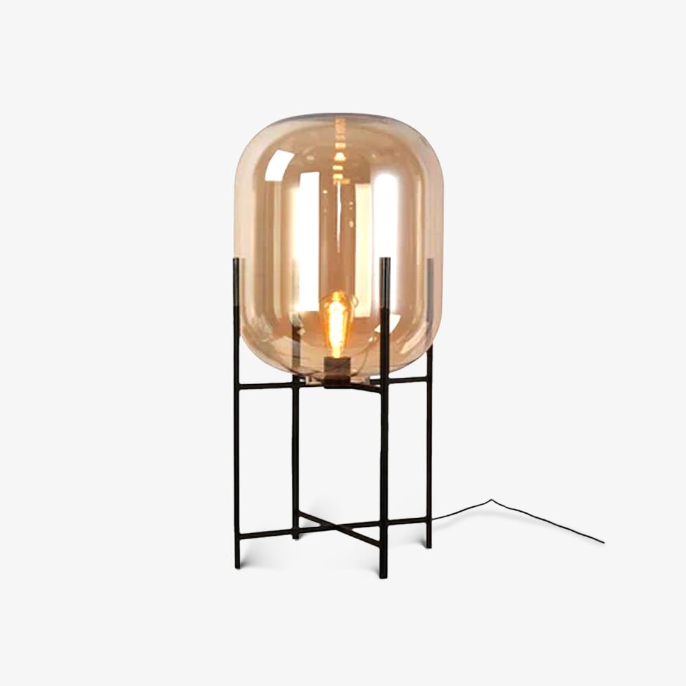 Hand Blown Glass Oda Table Lamp with Metal Base Industrial Accent Light for Living Room