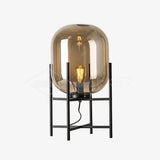 Hand Blown Glass Oda Table Lamp with Metal Base Industrial Accent Light for Living Room
