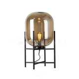 Hand Blown Glass Oda Table Lamp with Metal Base Industrial Accent Light for Living Room