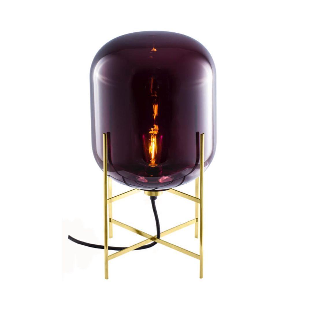 Hand Blown Glass Oda Table Lamp with Metal Base Industrial Accent Light for Living Room