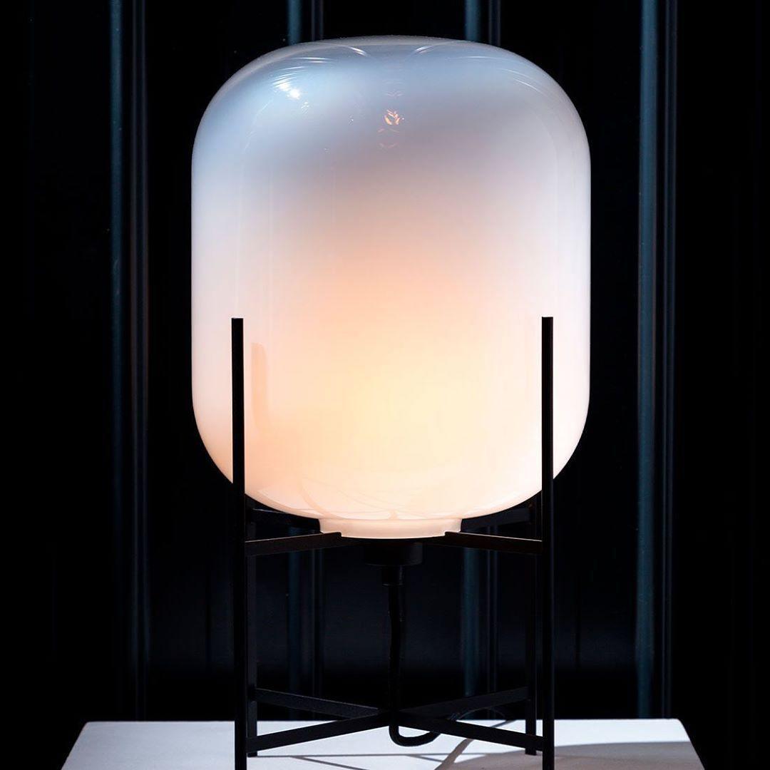 Hand Blown Glass Oda Table Lamp with Metal Base Industrial Accent Light for Living Room