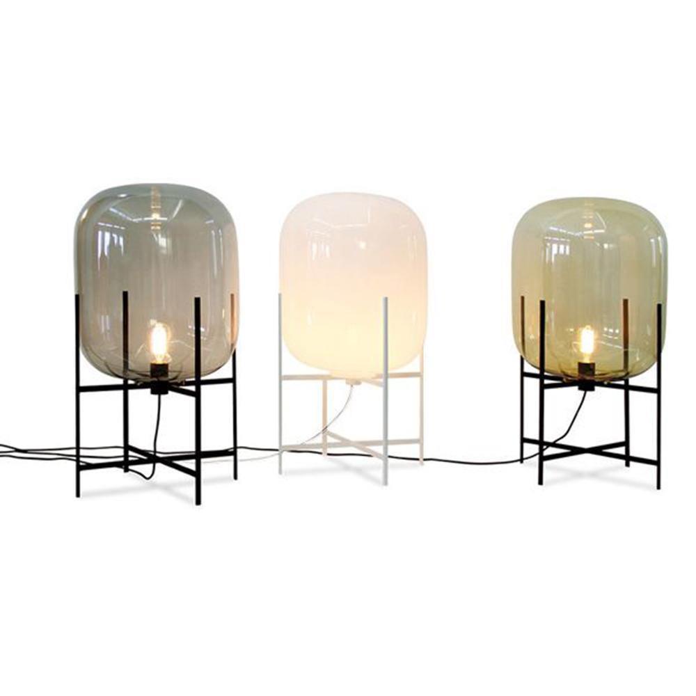 Hand Blown Glass Oda Table Lamp with Metal Base Industrial Accent Light for Living Room