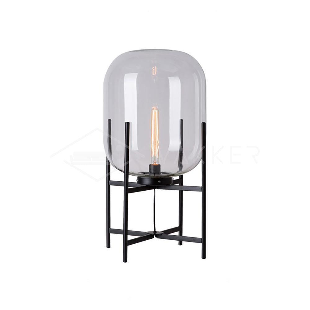 Hand Blown Glass Oda Table Lamp with Metal Base Industrial Accent Light for Living Room