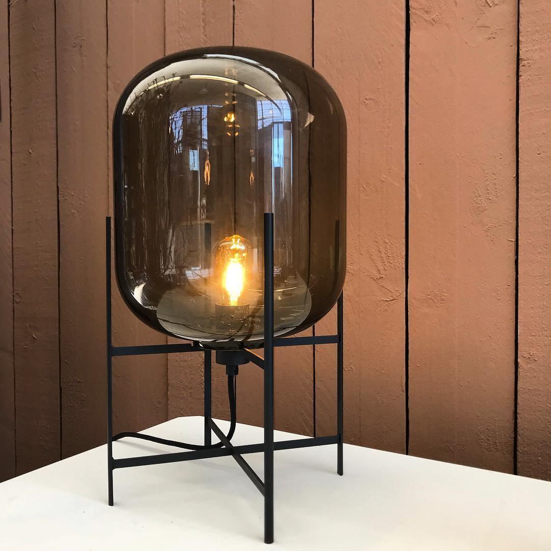 Hand Blown Glass Oda Table Lamp with Metal Base Industrial Accent Light for Living Room