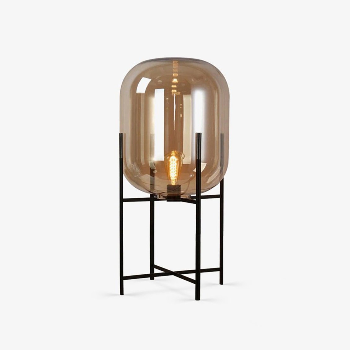 Hand Blown Glass Oda Table Lamp with Metal Base Industrial Accent Light for Living Room