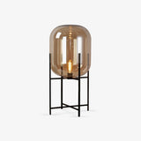 Hand Blown Glass Oda Table Lamp with Metal Base Industrial Accent Light for Living Room