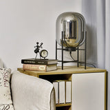 Hand Blown Glass Oda Table Lamp with Metal Base Industrial Accent Light for Living Room