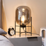 Hand Blown Glass Oda Table Lamp with Metal Base Industrial Accent Light for Living Room