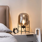 Hand Blown Glass Oda Table Lamp with Metal Base Industrial Accent Light for Living Room