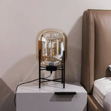 Hand Blown Glass Oda Table Lamp with Metal Base Industrial Accent Light for Living Room