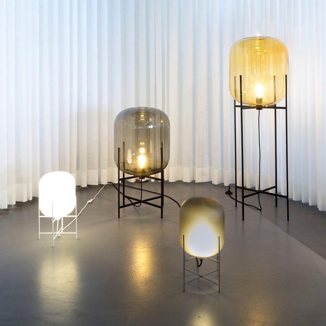Modern Oda Hand Blown Glass Floor Lamp with Metal Base for Contemporary Home Decor