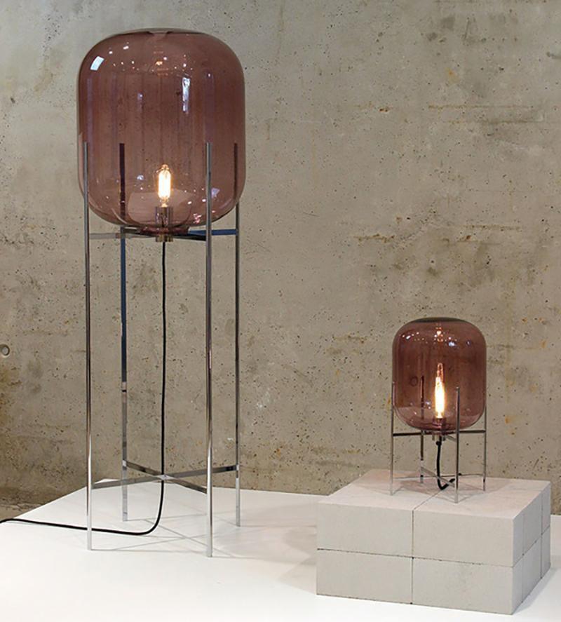 Modern Oda Hand Blown Glass Floor Lamp with Metal Base for Contemporary Home Decor