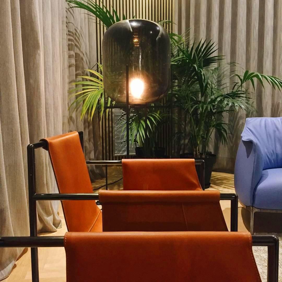 Modern Oda Hand Blown Glass Floor Lamp with Metal Base for Contemporary Home Decor