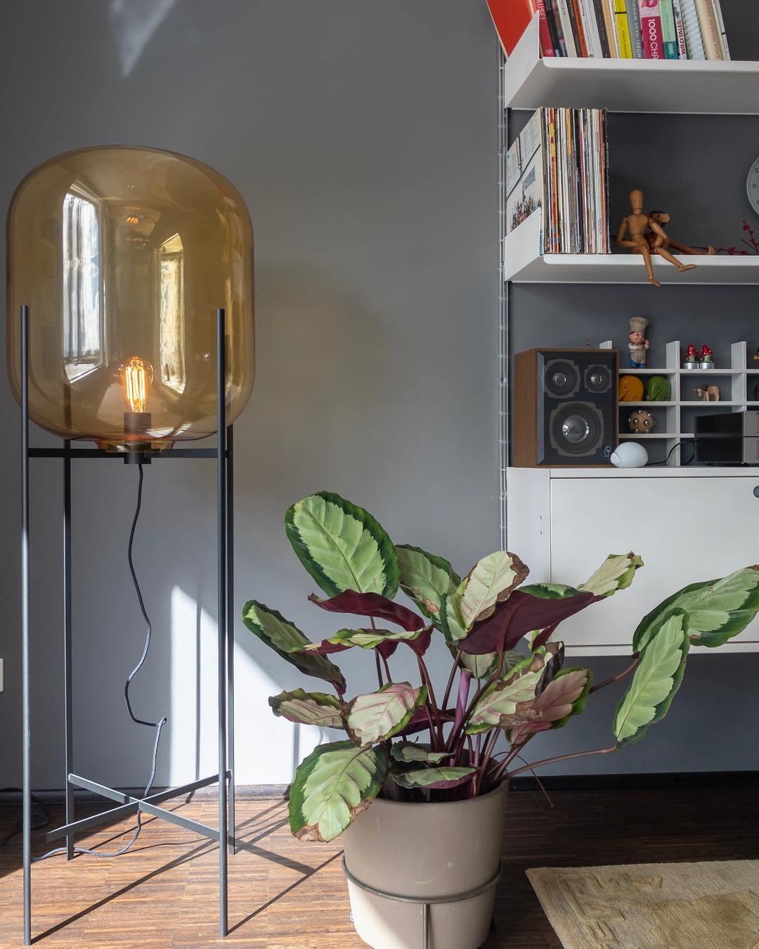 Modern Oda Hand Blown Glass Floor Lamp with Metal Base for Contemporary Home Decor