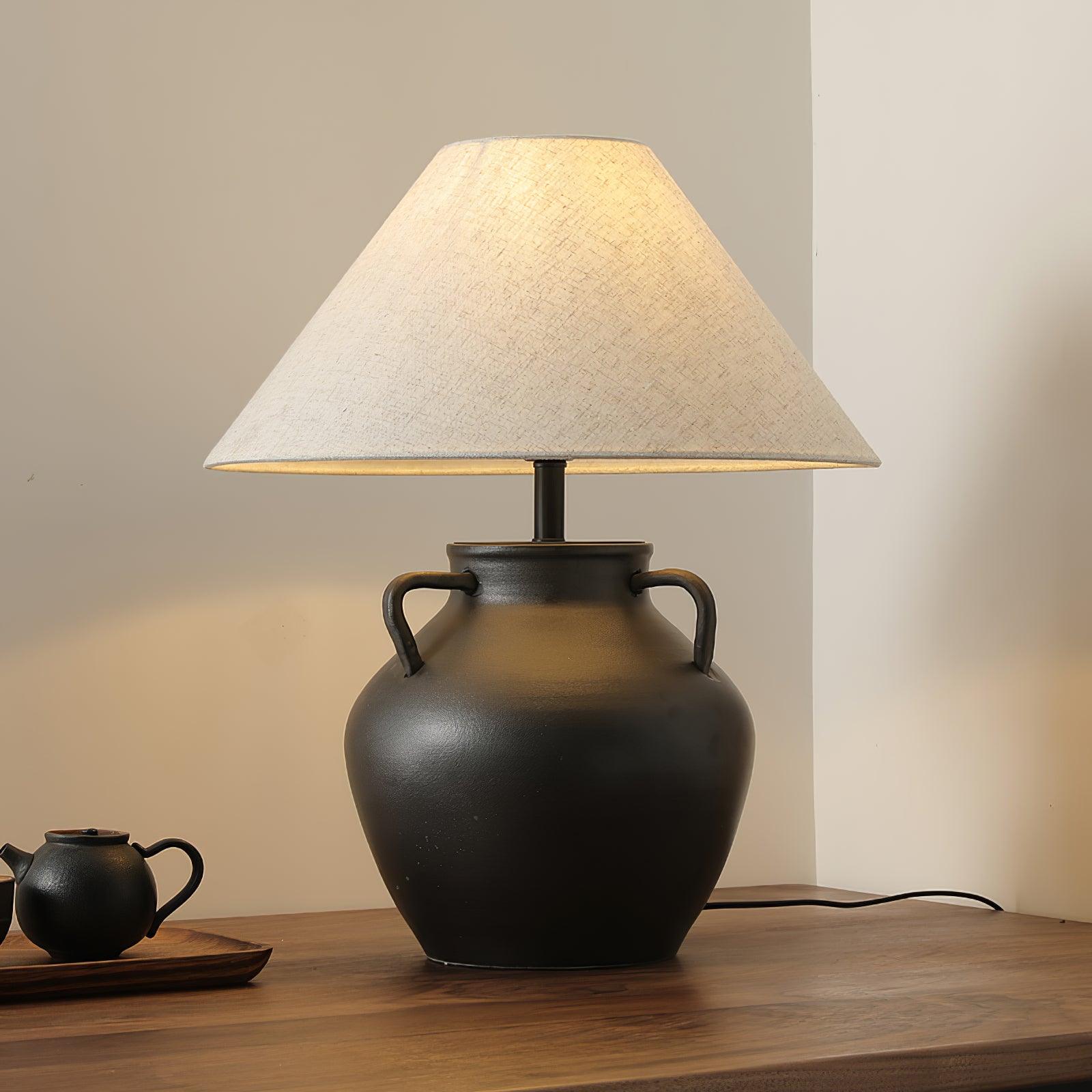 Ceramic Old Wine Pot Table Lamp Rustic Handcrafted Desk Light for Bedroom and Living Room