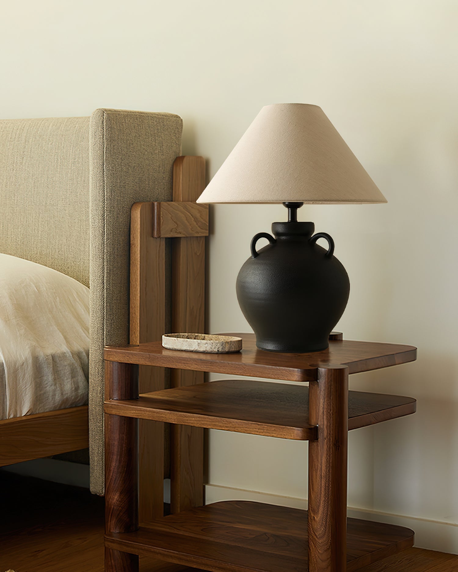 Rustic Wine Pot Ceramic Table Lamp with Fabric Shade for Living Room and Bedroom