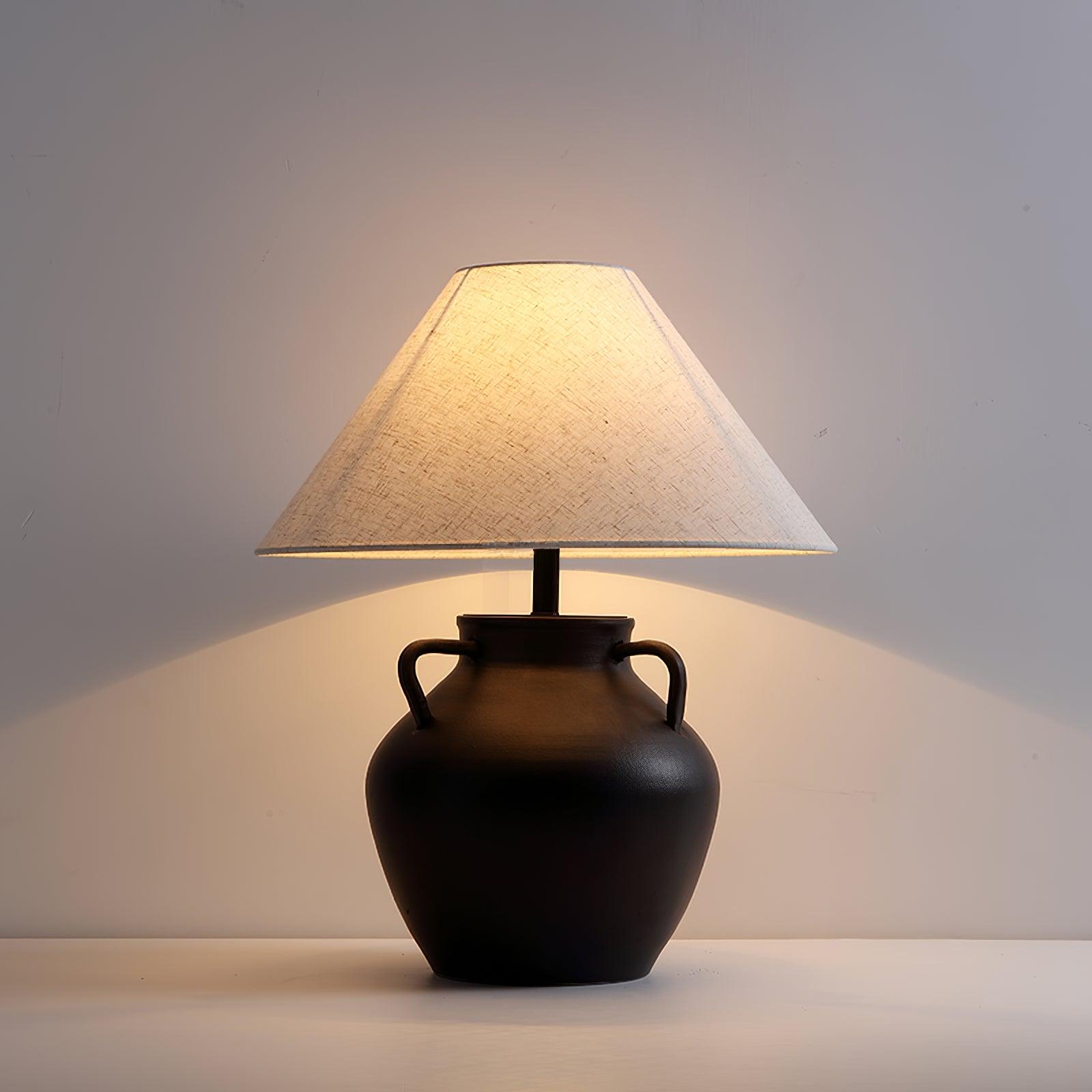 Ceramic Old Wine Pot Table Lamp Rustic Handcrafted Desk Light for Bedroom and Living Room