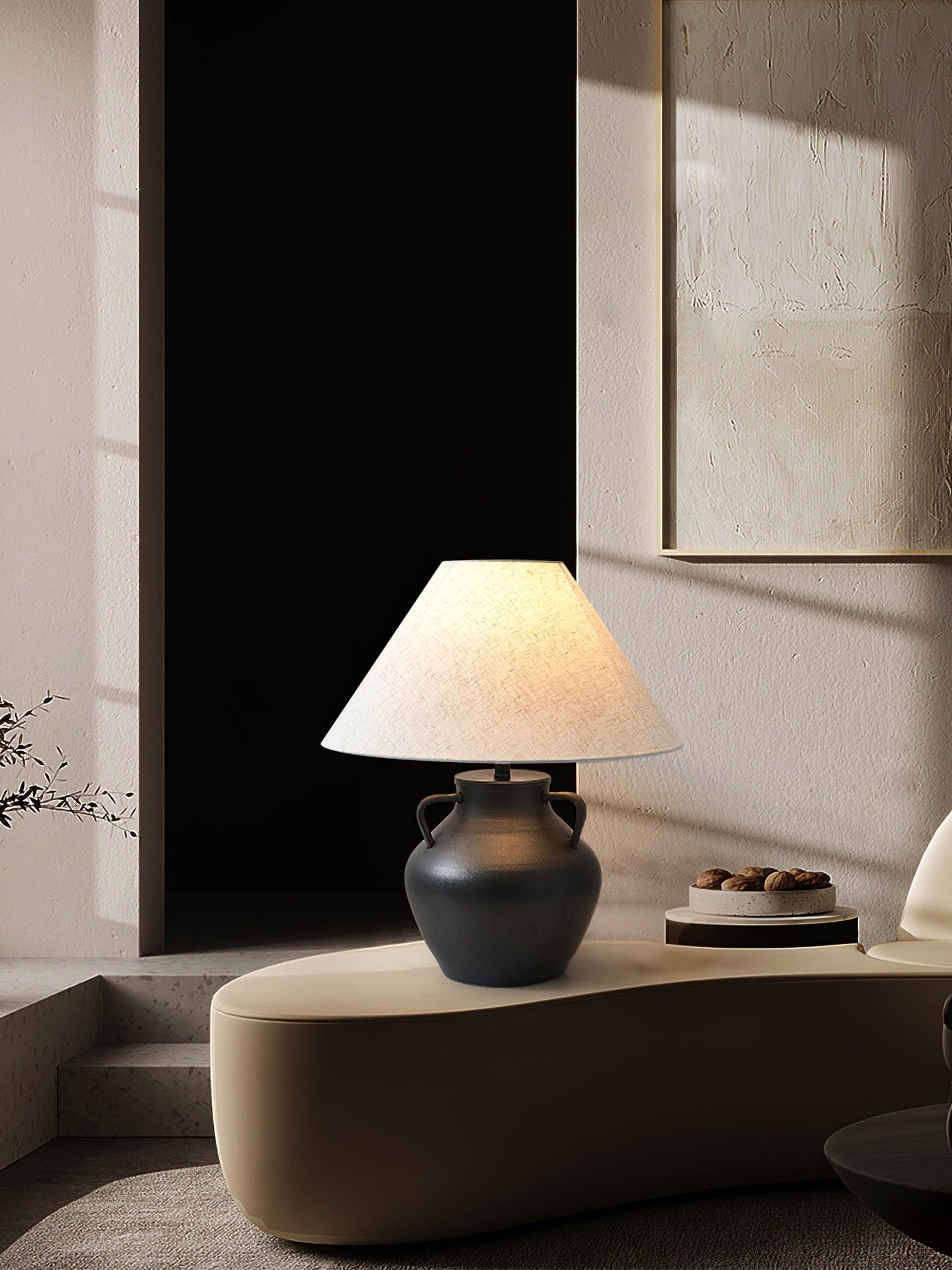 Ceramic Old Wine Pot Table Lamp Rustic Handcrafted Desk Light for Bedroom and Living Room