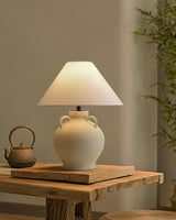 Rustic Wine Pot Ceramic Table Lamp with Fabric Shade for Living Room and Bedroom