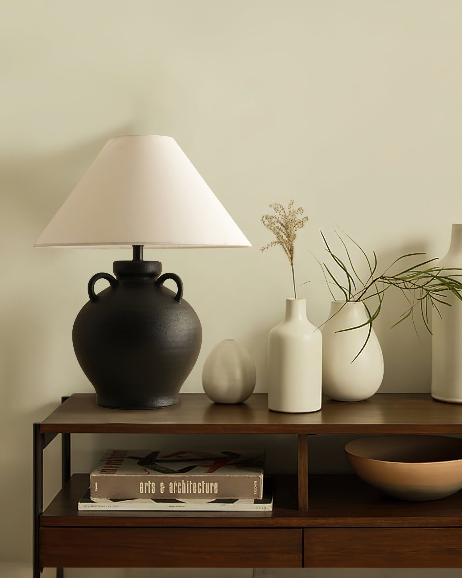 Rustic Wine Pot Ceramic Table Lamp with Fabric Shade for Living Room and Bedroom