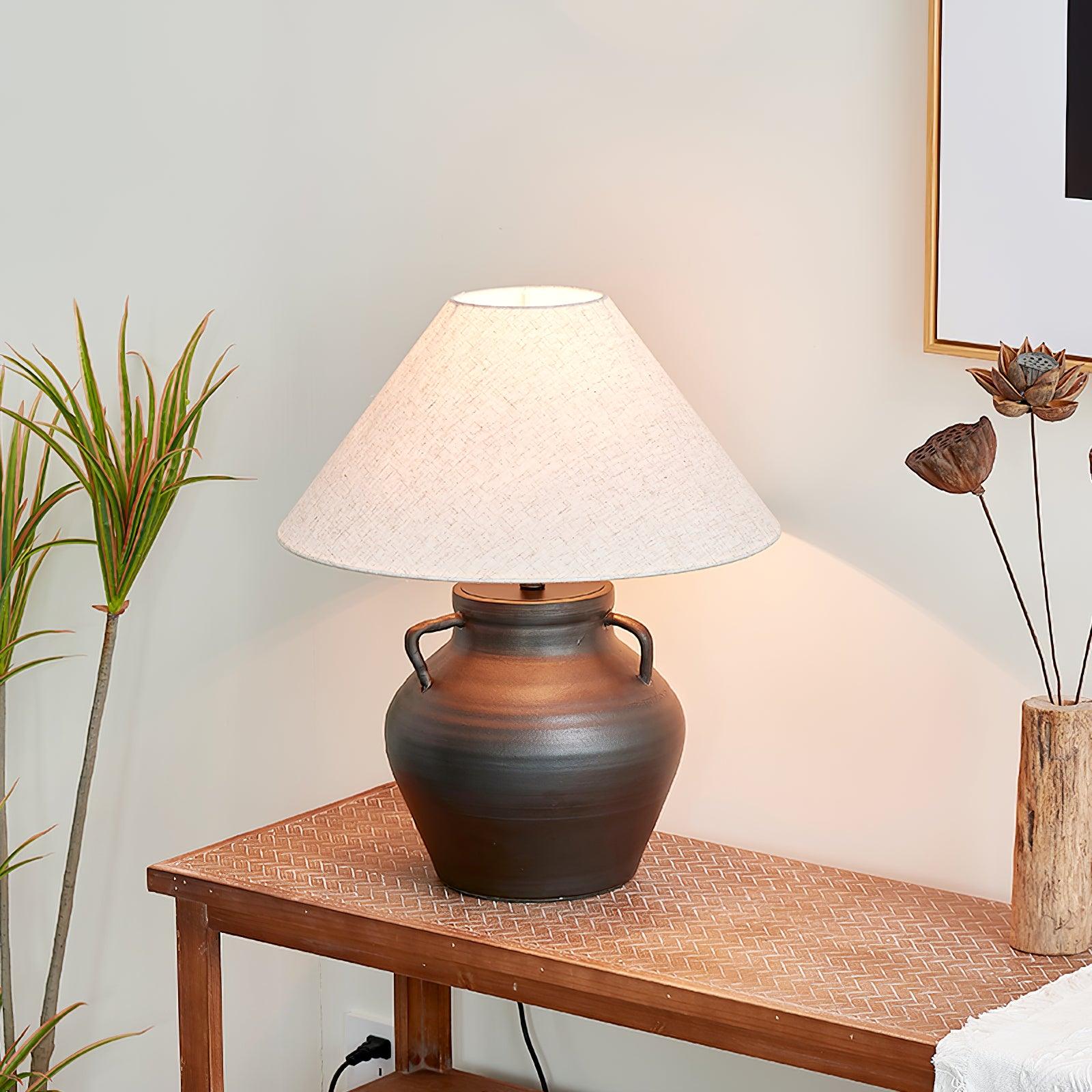 Ceramic Old Wine Pot Table Lamp Rustic Handcrafted Desk Light for Bedroom and Living Room