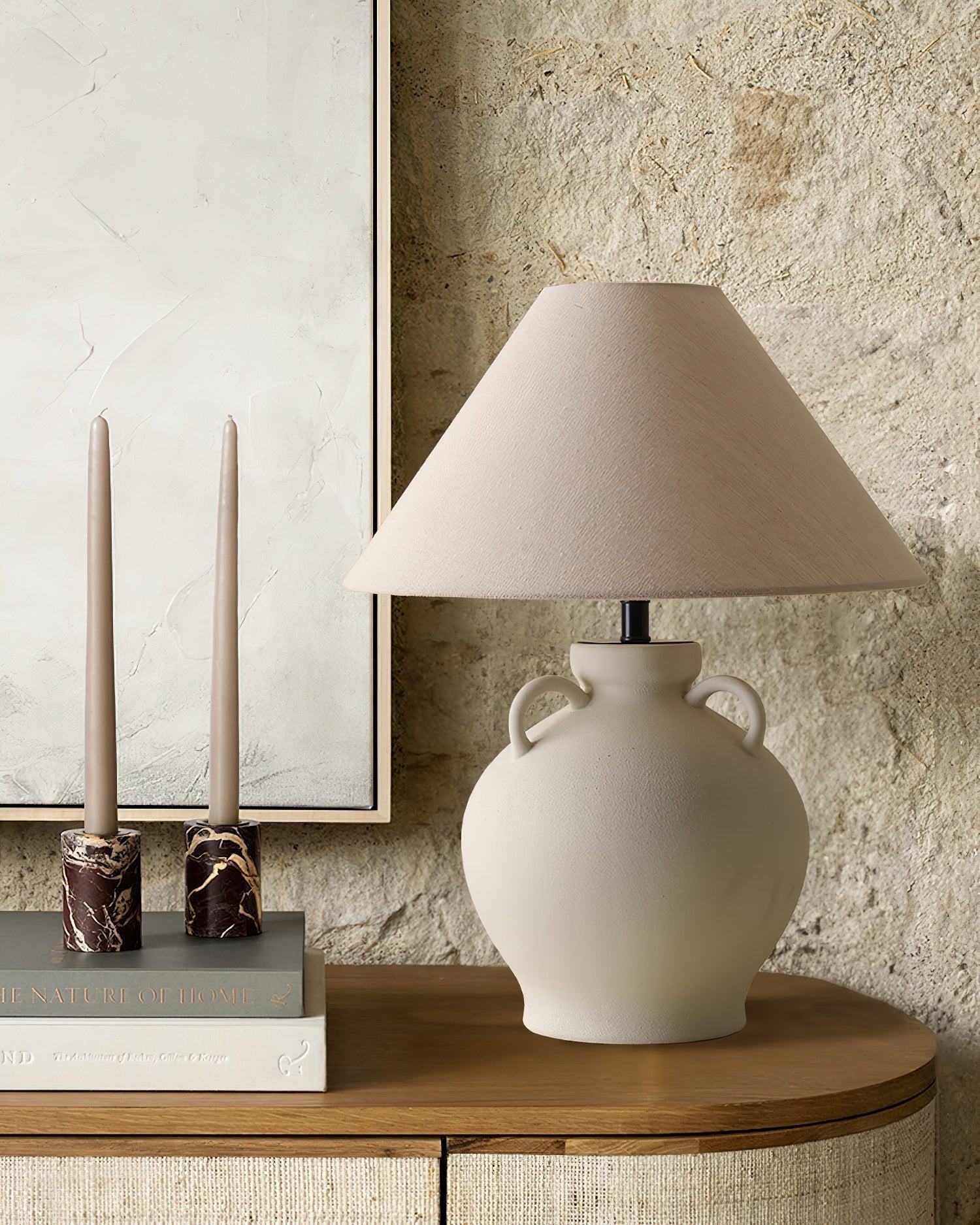 Rustic Wine Pot Ceramic Table Lamp with Fabric Shade for Living Room and Bedroom