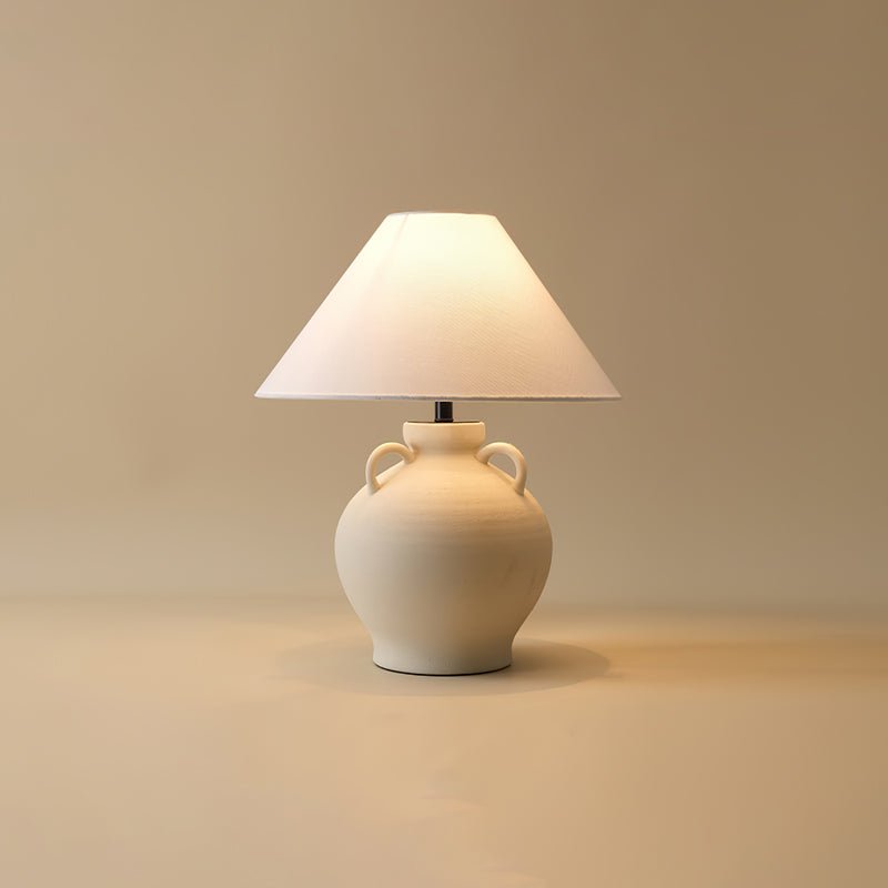 Rustic Wine Pot Ceramic Table Lamp with Fabric Shade for Living Room and Bedroom