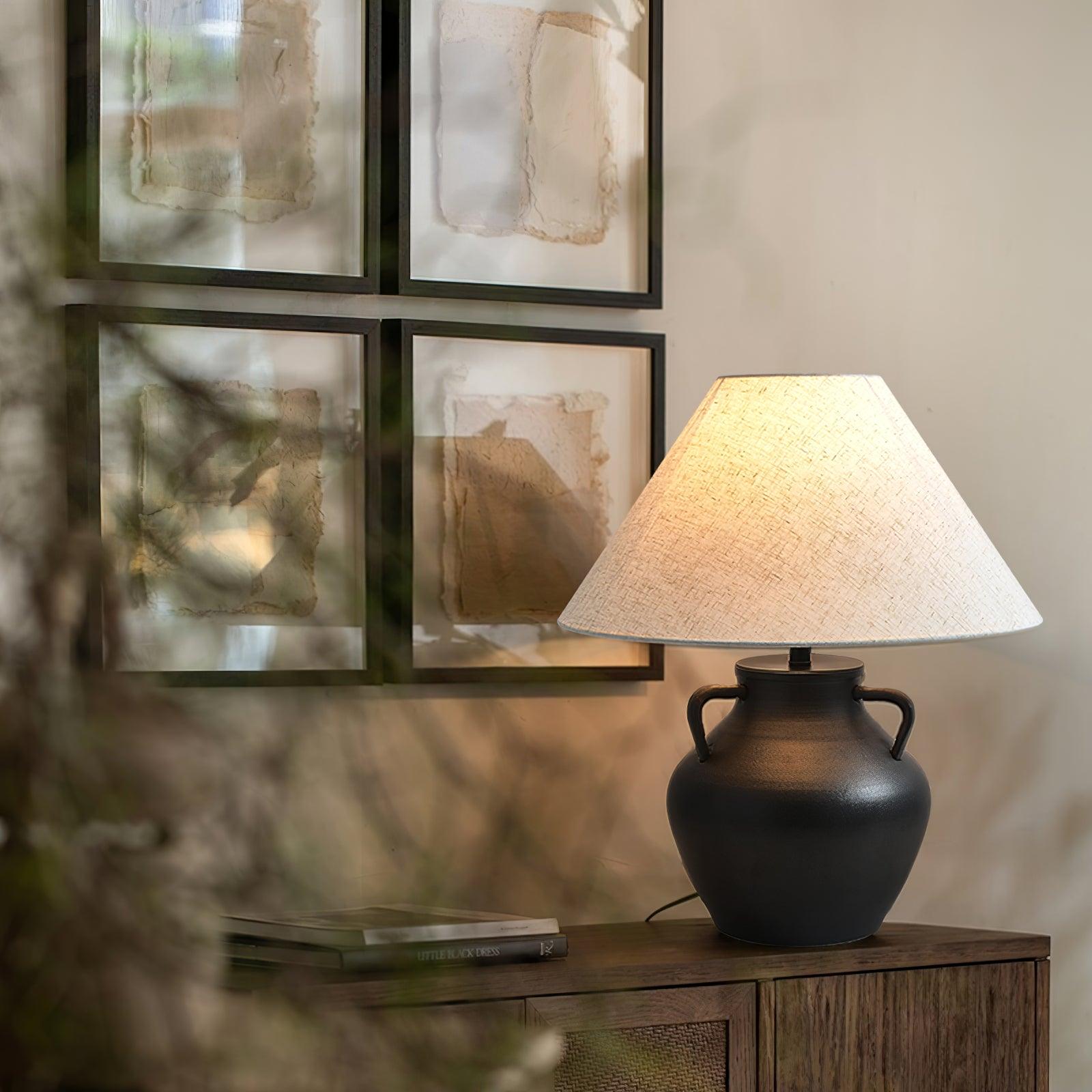 Ceramic Old Wine Pot Table Lamp Rustic Handcrafted Desk Light for Bedroom and Living Room