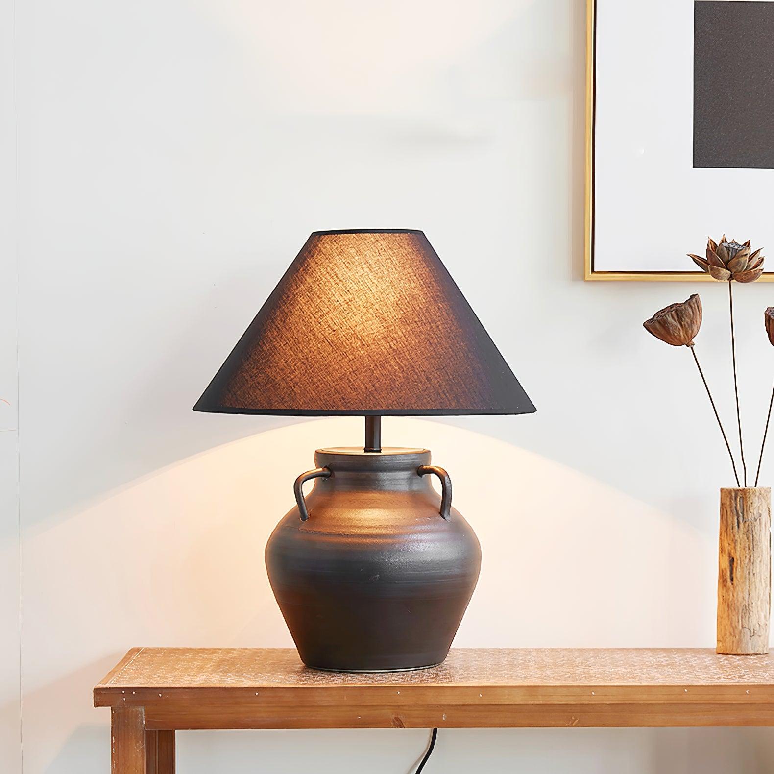 Ceramic Old Wine Pot Table Lamp Rustic Handcrafted Desk Light for Bedroom and Living Room