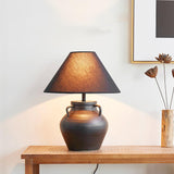 Ceramic Old Wine Pot Table Lamp Rustic Handcrafted Desk Light for Bedroom and Living Room