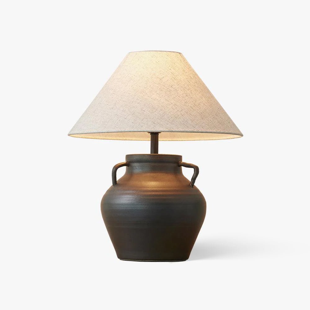 Ceramic Old Wine Pot Table Lamp Rustic Handcrafted Desk Light for Bedroom and Living Room