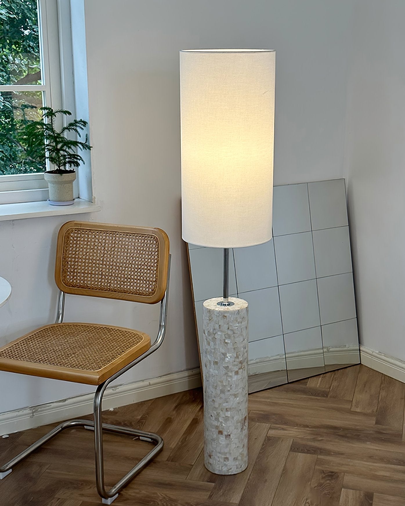 ollie-modern-textured-glass-floor-lamp-with-tall-white-fabric-shade-and-foot-switch-in-chrome-finish