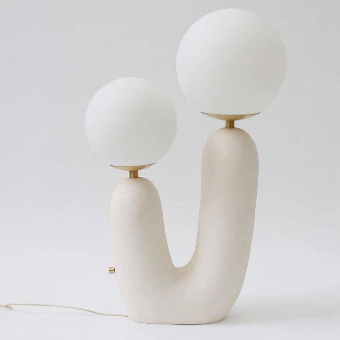 Modern Geometric Resin and Glass Table Lamp with Contemporary Sculptural Design