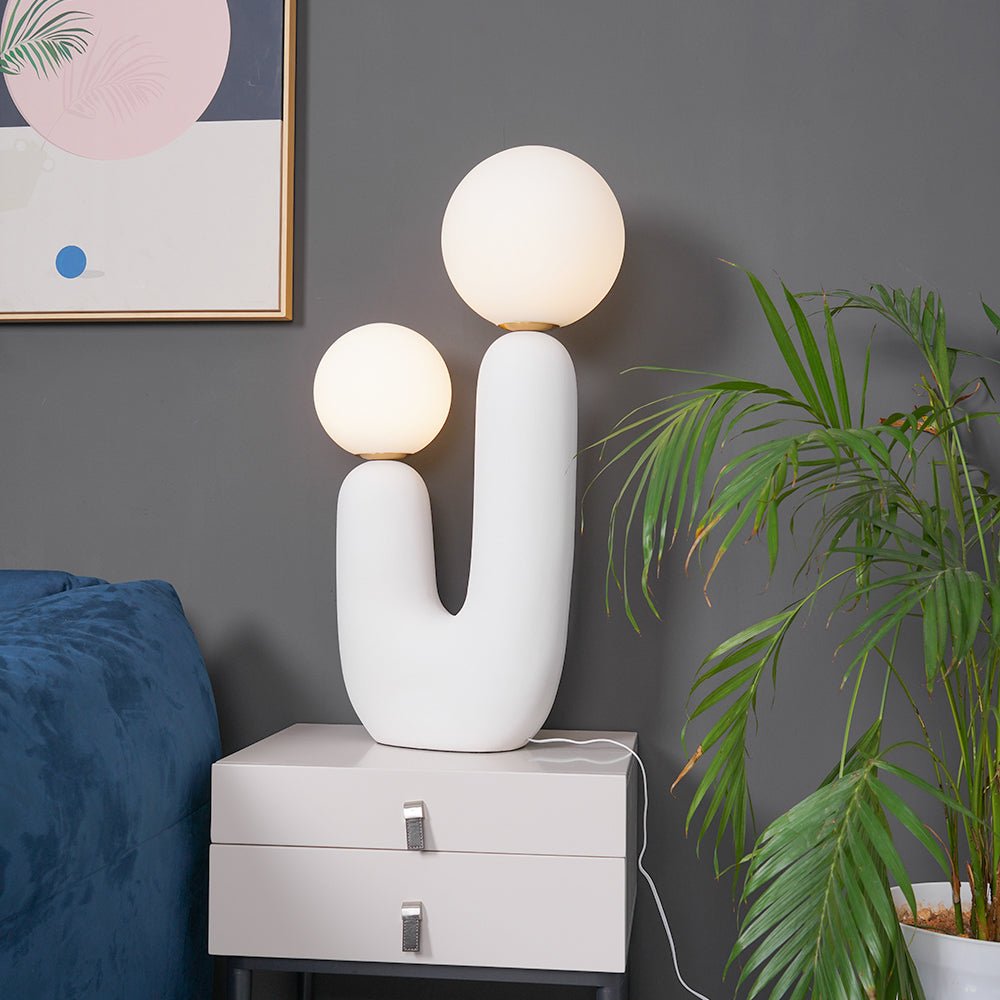 Modern Handmade Ceramic Task Lamp with Glass Shade and Copper Dimmer Dial