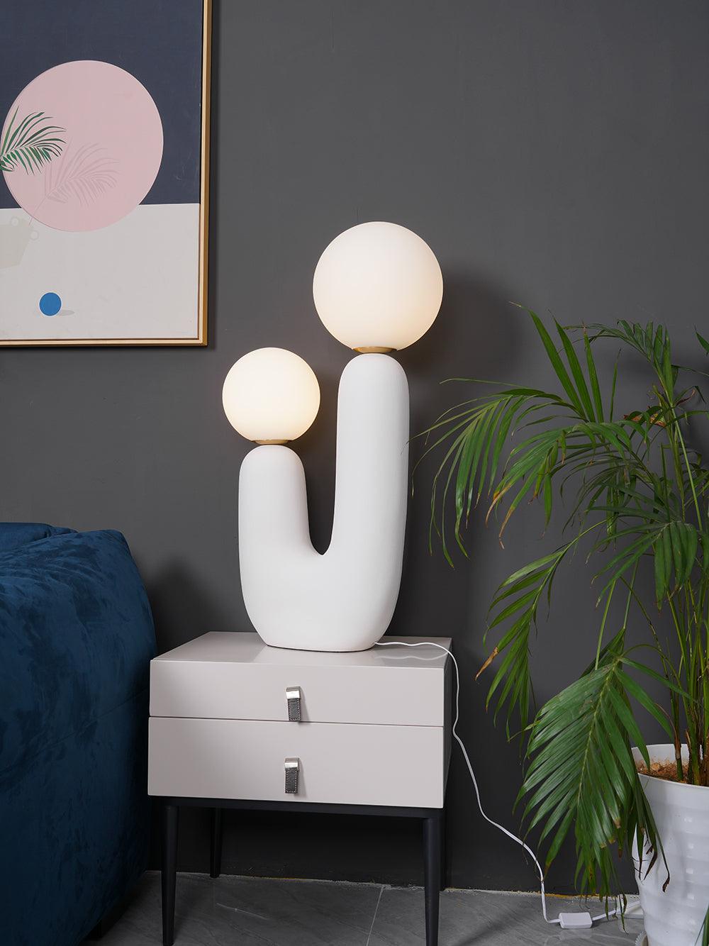 Modern Handmade Ceramic Task Lamp with Glass Shade and Copper Dimmer Dial