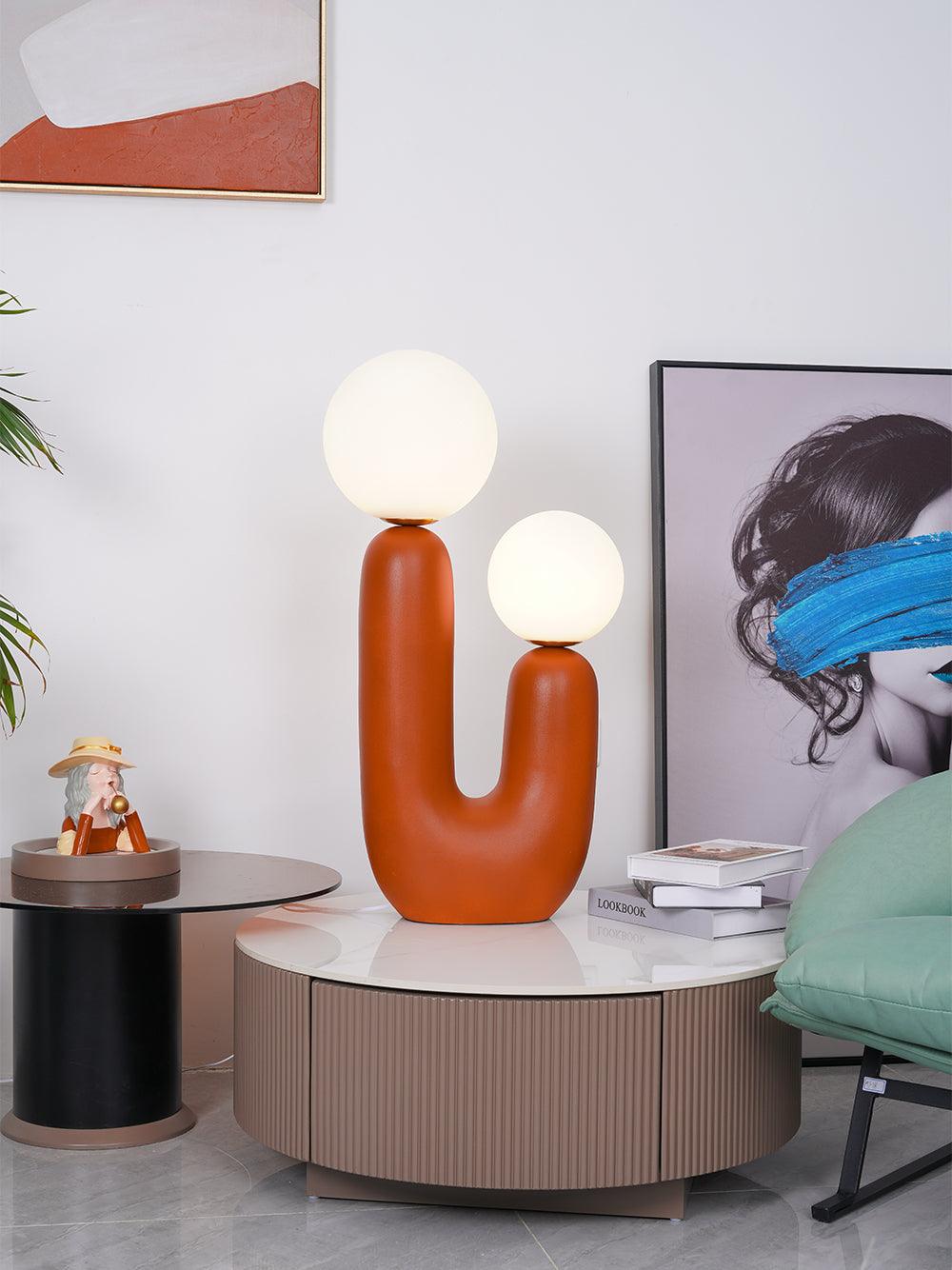 Modern Handmade Ceramic Task Lamp with Glass Shade and Copper Dimmer Dial