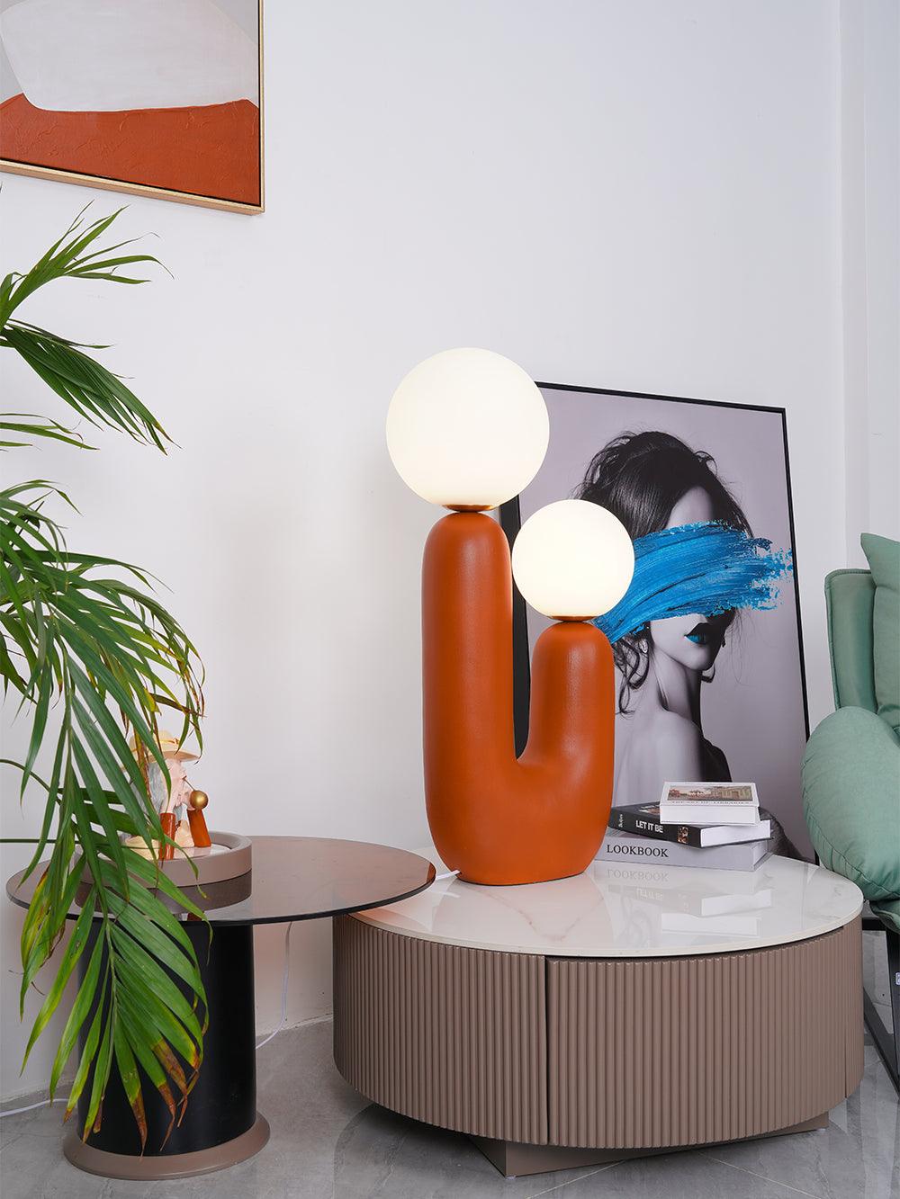 Modern Handmade Ceramic Task Lamp with Glass Shade and Copper Dimmer Dial