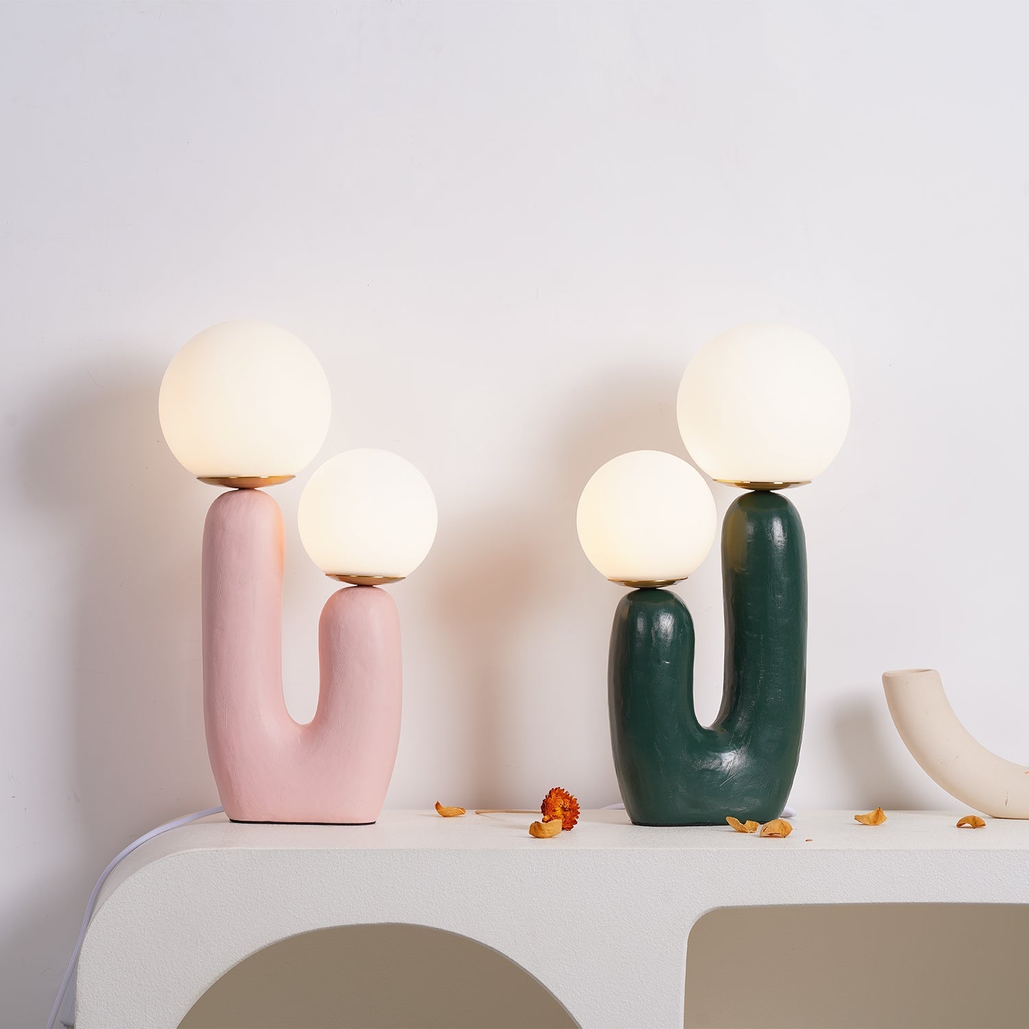 Modern Rough Resin Table Lamp with White Glass Globe Shade for Interior Decor