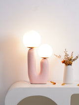 Modern Rough Resin Table Lamp with White Glass Globe Shade for Interior Decor